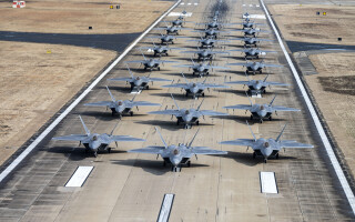 Aircraft from the 1st Fighter Wing conduct an Elephant Walk at Langley Air Force Base, Virginia. U.S. Air Force photo by Tech Sgt. Matthew Coleman-Foster.