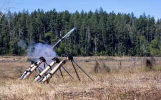 U.S. Army Soldiers set up and employ the Anduril Altius 600 Launched Effects in support of a Launched Effects Short-Range Special User Demonstration at Joint Base Lewis-McChord, Washington. (U.S. Army Photo by Sgt. Brandon Bruer)